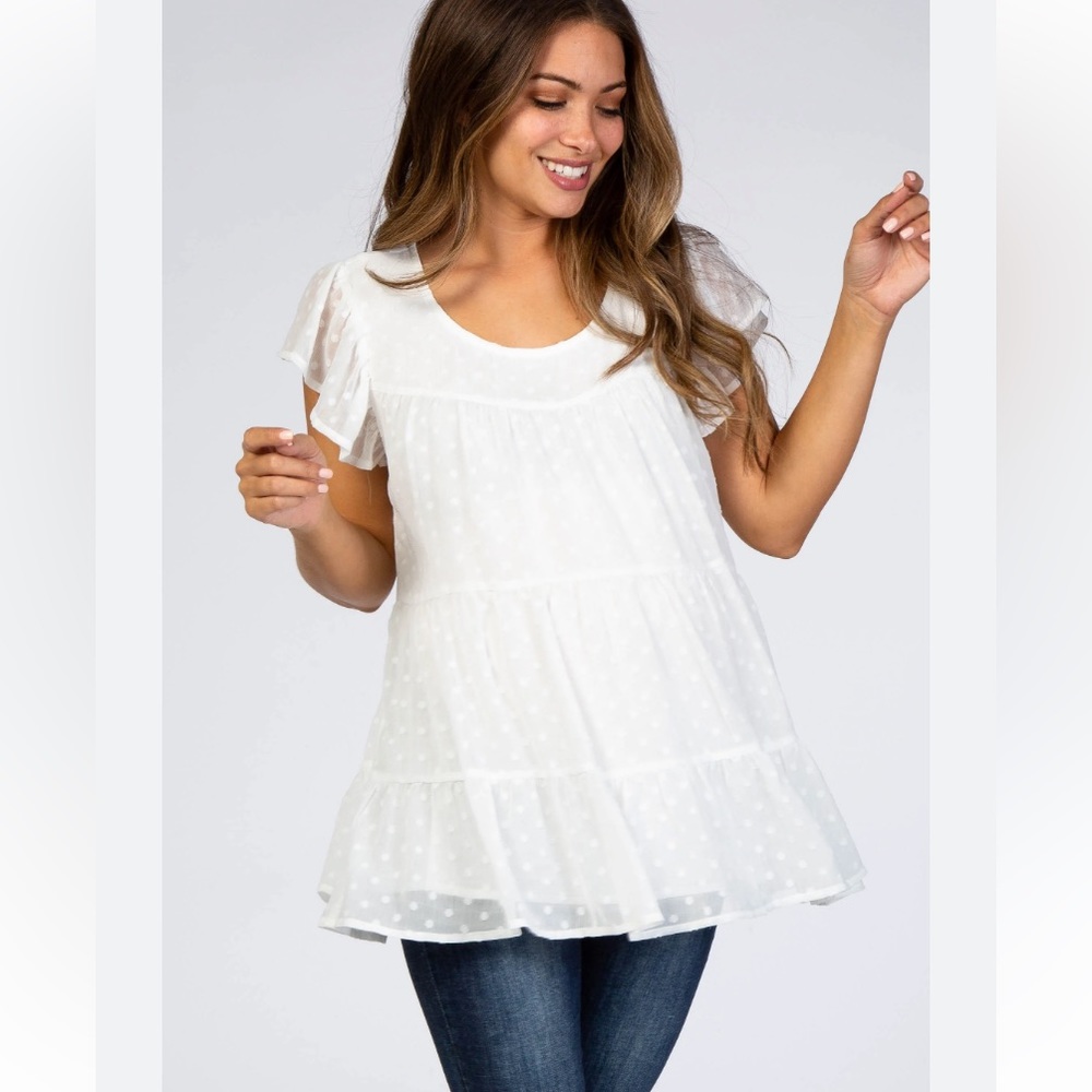 White Swiss Dot Tiered Maternity Blouse